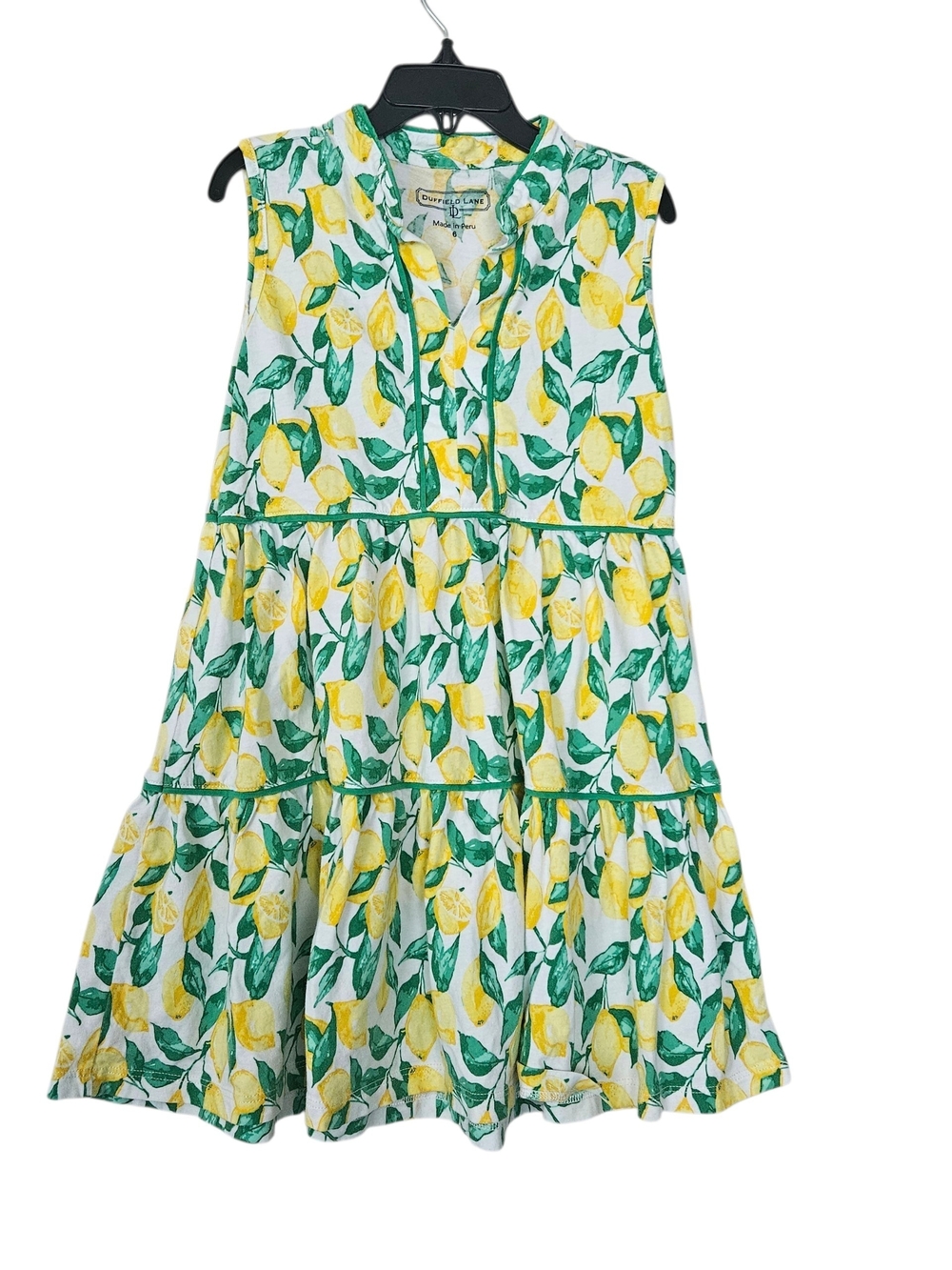 Duffield Lane Girls Lemon Print Sleeveless Tiered Dress Size 6